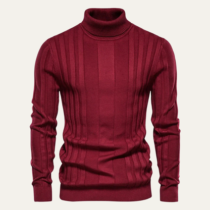 Pull Côtelé Homme Col Roulé Chaud et Confortable