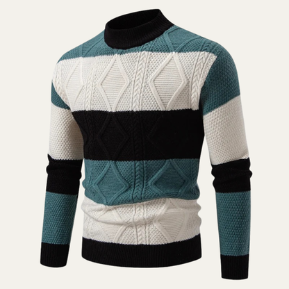 VogeLuxe | Pull à col roulé en maille torsadée pour homme, color block 0