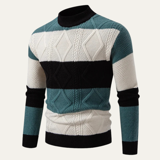 Pull en maille épais pour homme, col roulé et motif coloré - PanierRoyale