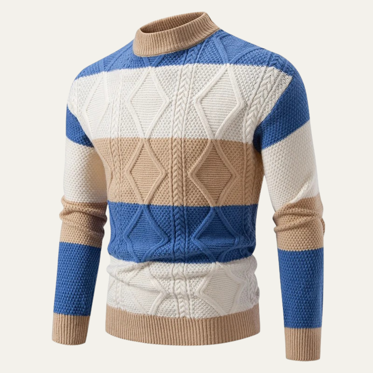 VogeLuxe | Pull à col roulé en maille torsadée pour homme, color block 4
