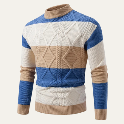 Pull en maille épais pour homme, col roulé et motif coloré