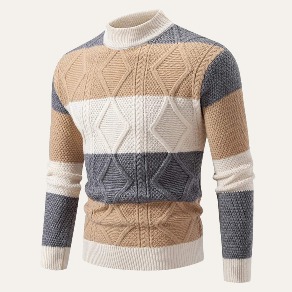 VogeLuxe | Pull à col roulé en maille torsadée pour homme, color block 5