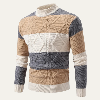 Pull en maille épais pour homme, col roulé et motif coloré