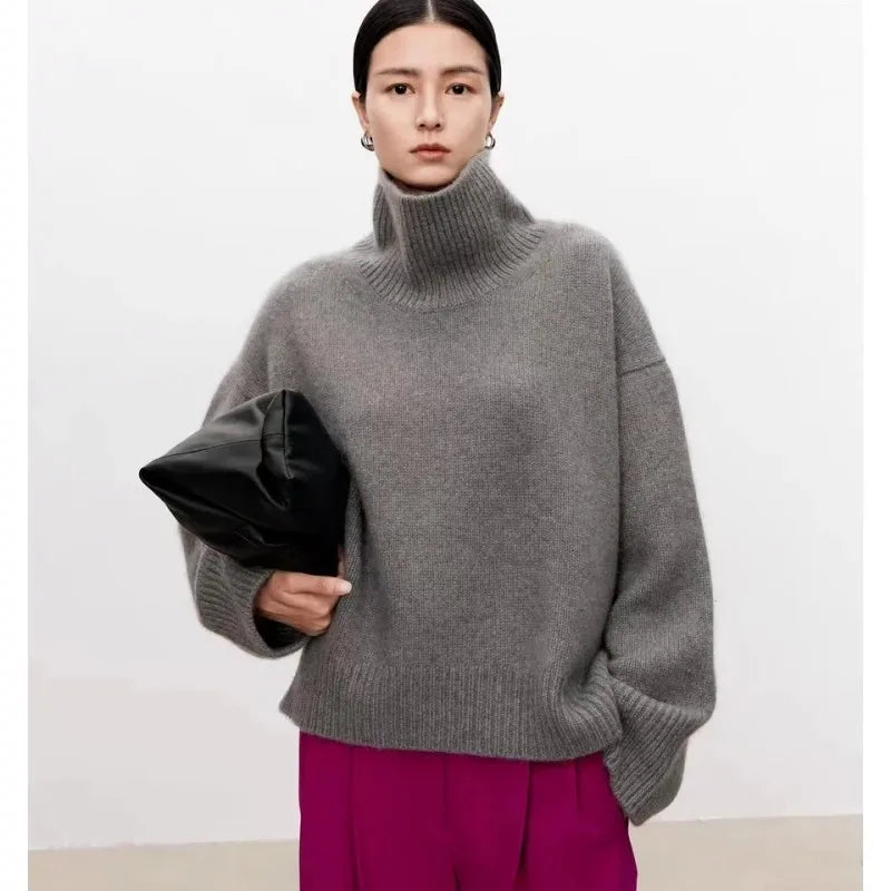 Pull Cachemire Femme Col Roulé Doux et Chaud