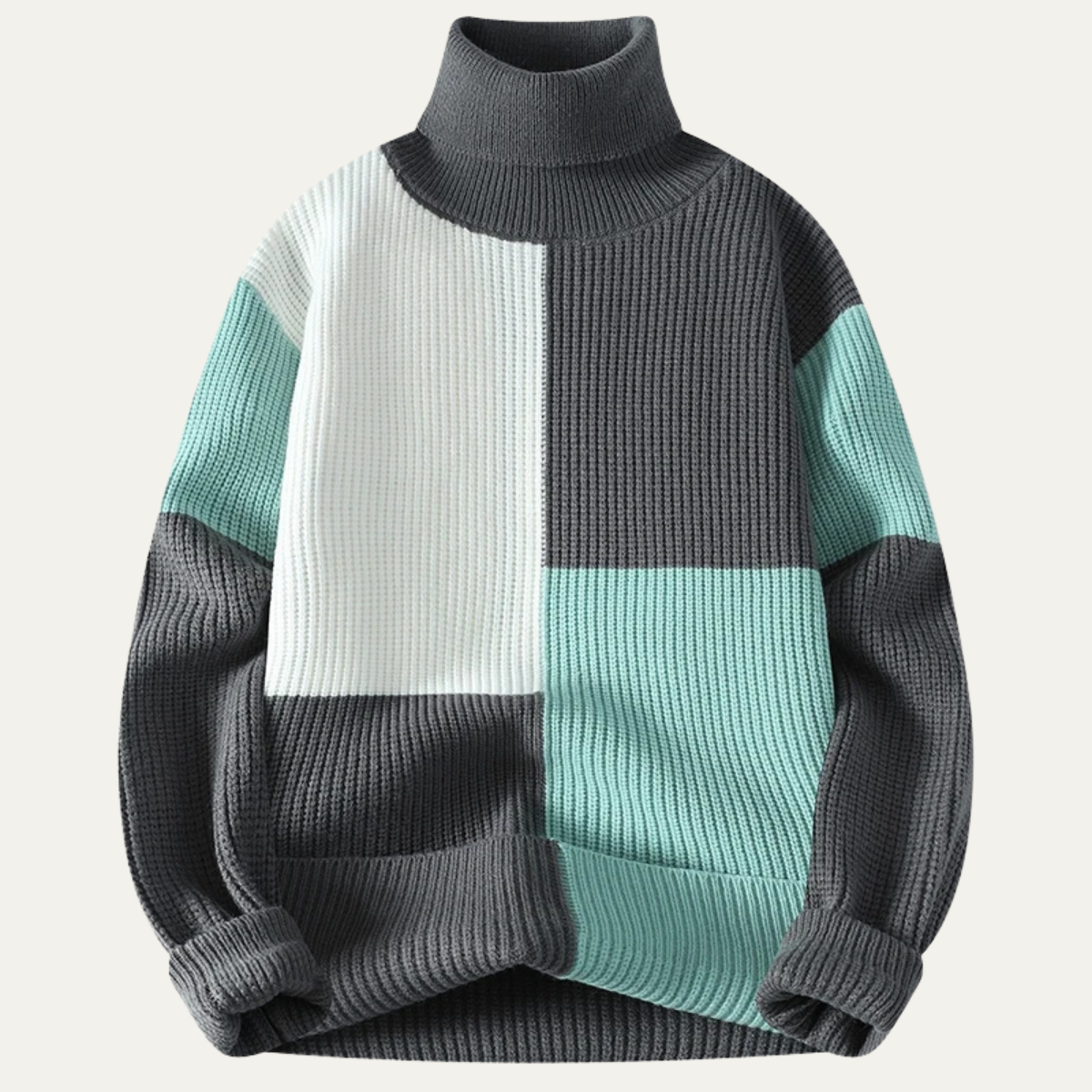 VogeLuxe | Pull à col roulé homme à blocs de couleurs audacieux 4