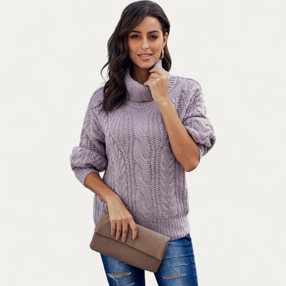 Pull Femme Oversize Col Roulé en Maille Élégant