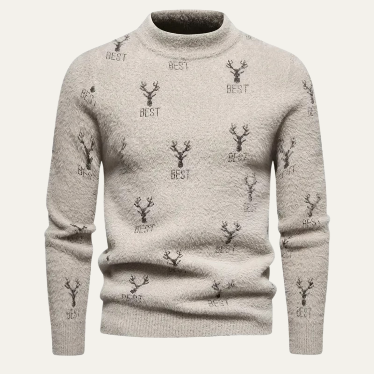 VogeLuxe | Pull à col roulé pour homme, imprimé renne duveteux 4