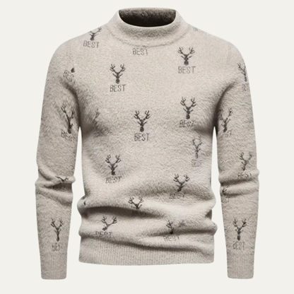 Pull en maille épais pour homme, motif renne hivernal