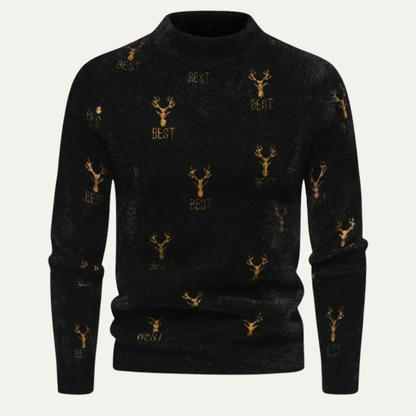 Pull en maille épais pour homme, motif renne hivernal