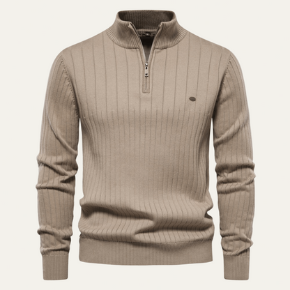 Pull Côtelé à Col Zippé Homme Hiver Chaud