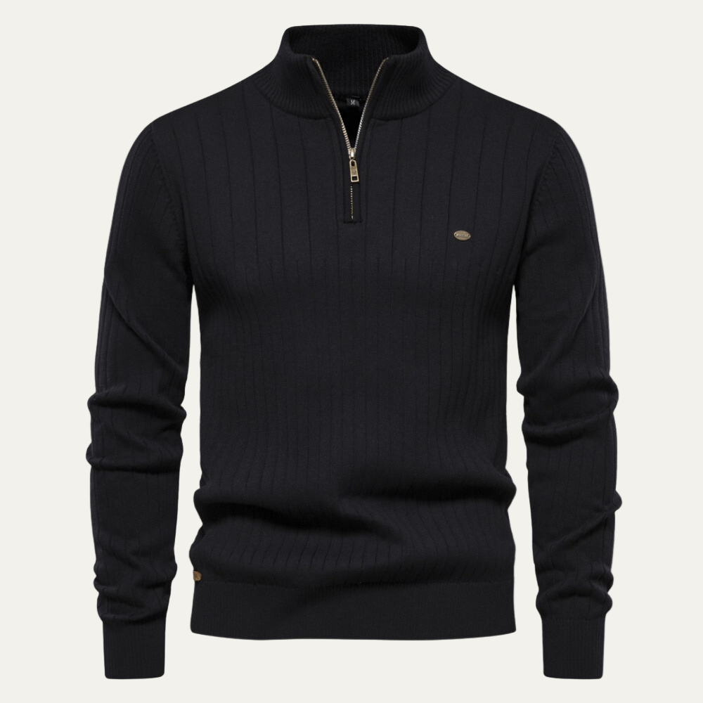 Pull Côtelé à Col Zippé Homme Hiver Chaud