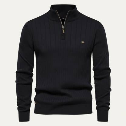 Pull Côtelé à Col Zippé Homme Hiver Chaud
