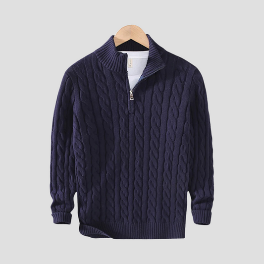 VogeLuxe | Pull à col zippé en grosse maille torsadée pour homme 0