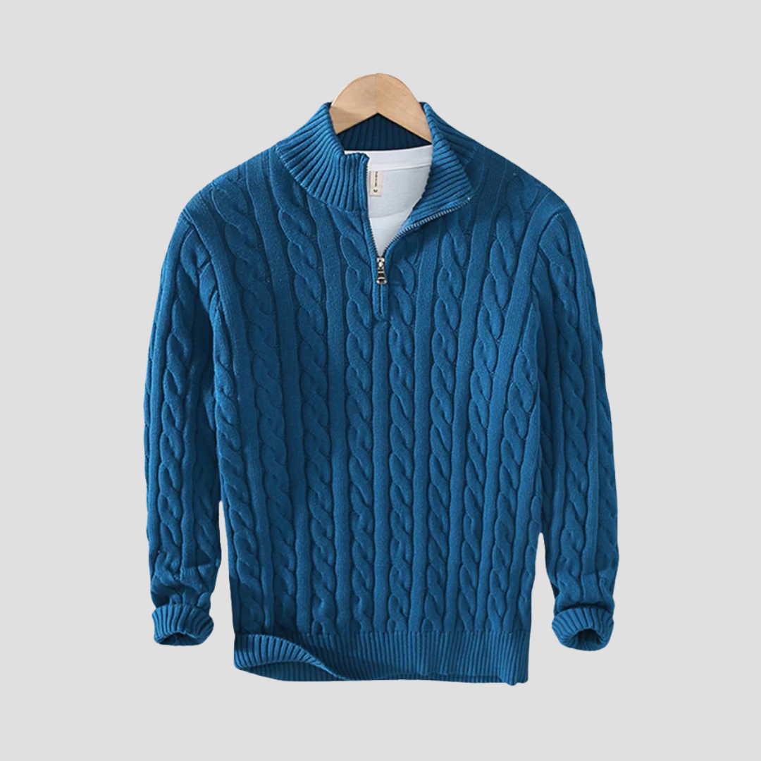 Pull Homme Col Zippé Maille Épaisse et Chaude