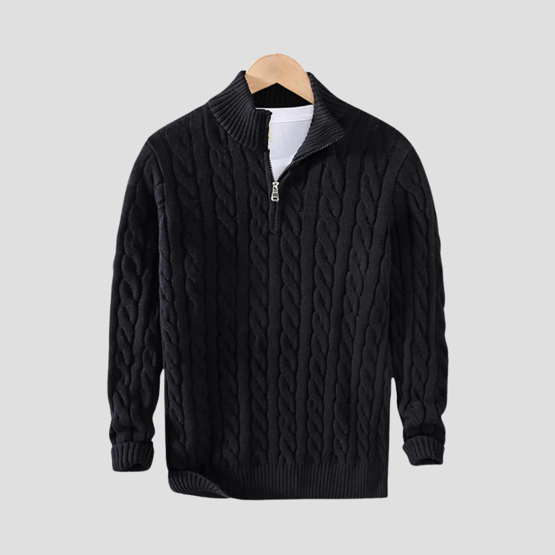 Pull Homme Col Zippé Maille Épaisse et Chaude