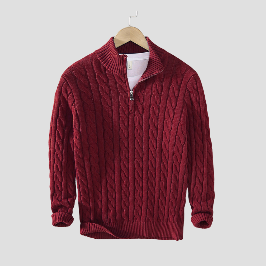 Pull Homme Col Zippé Maille Épaisse et Chaude