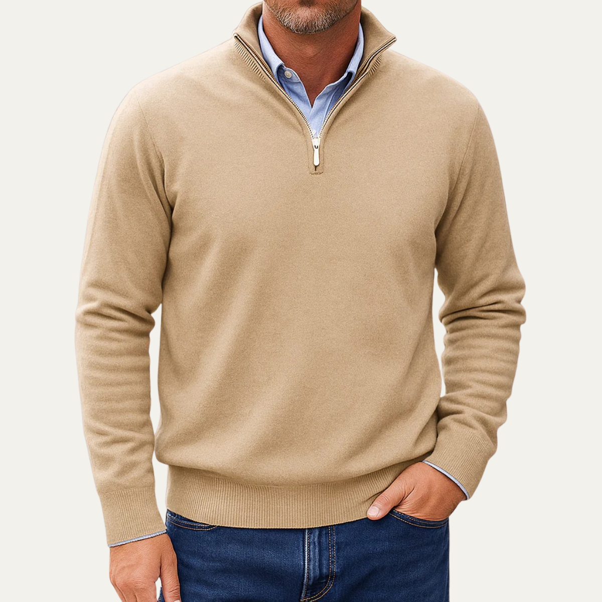 Pull Homme Col Zippé Maille Fine