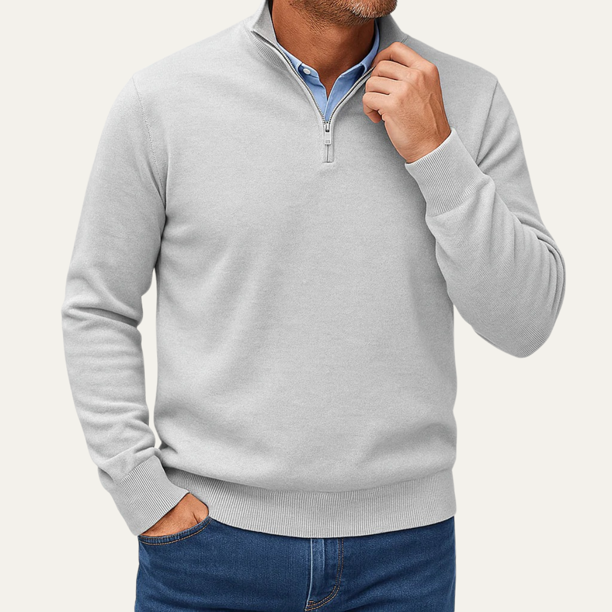 VogeLuxe | Pull à col zippé en maille lisse pour homme 5