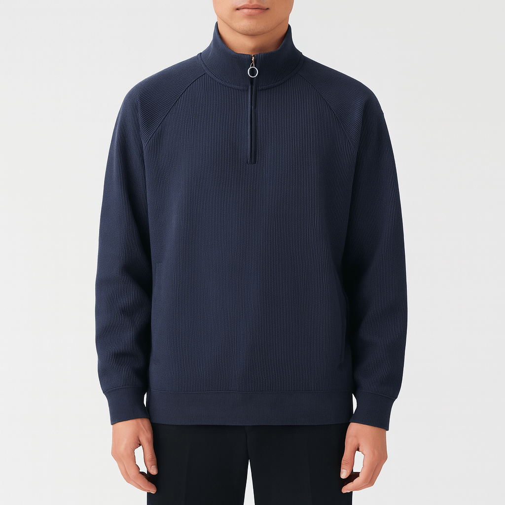 VogeLuxe | Pull à demi-zip en coton gaufré pour homme 0