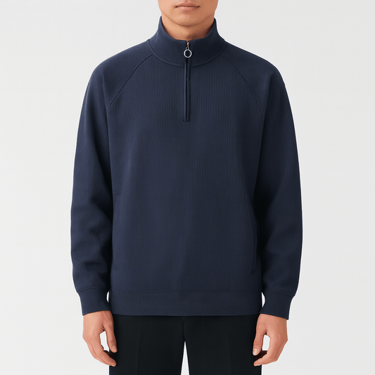 VogeLuxe | Pull à demi-zip en coton gaufré pour homme 0