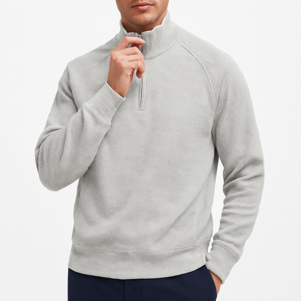 VogeLuxe | Pull à demi-zip en coton gaufré pour homme 2