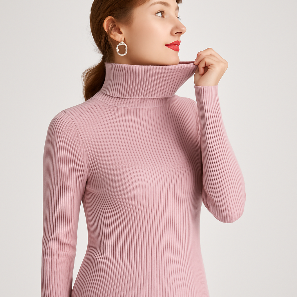 VogeLuxe | Pull classique à col roulé côtelé pour femme 3