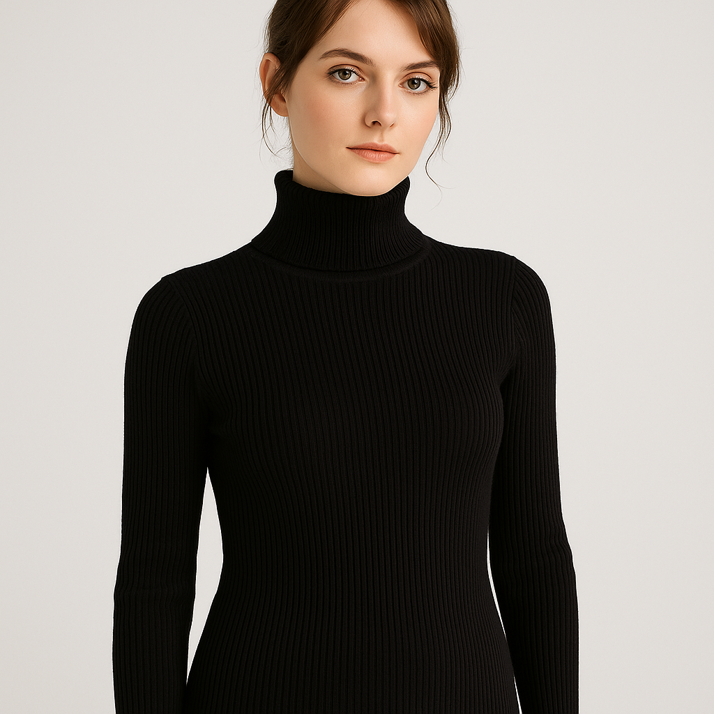 VogeLuxe | Pull classique à col roulé côtelé pour femme 4