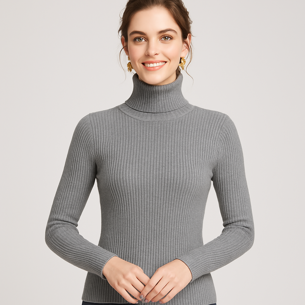 VogeLuxe | Pull classique à col roulé côtelé pour femme 5