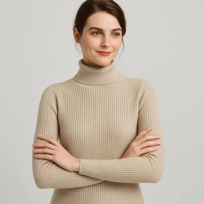 VogeLuxe | Pull classique à col roulé côtelé pour femme 6