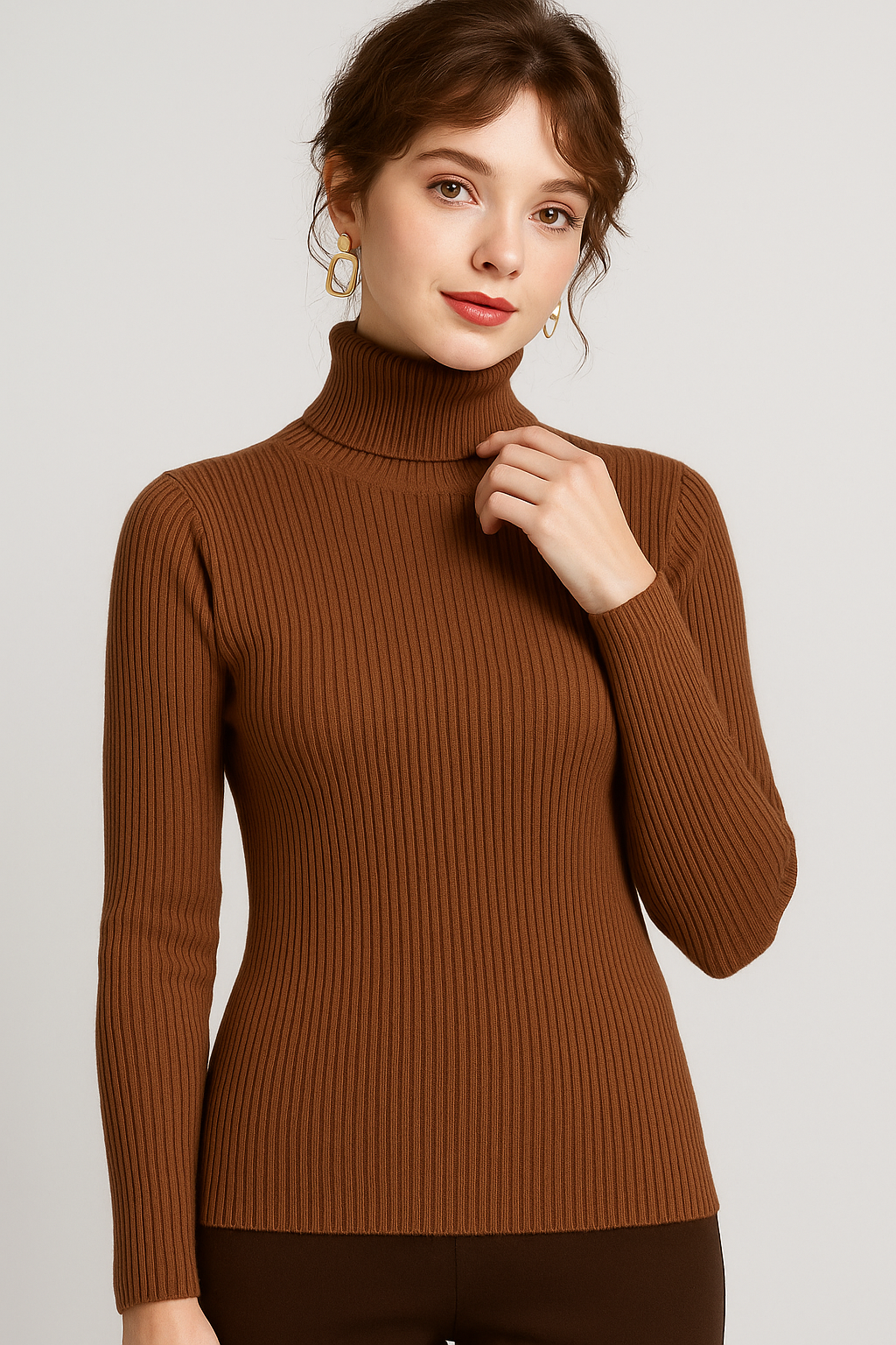 VogeLuxe | Pull classique à col roulé côtelé pour femme 8