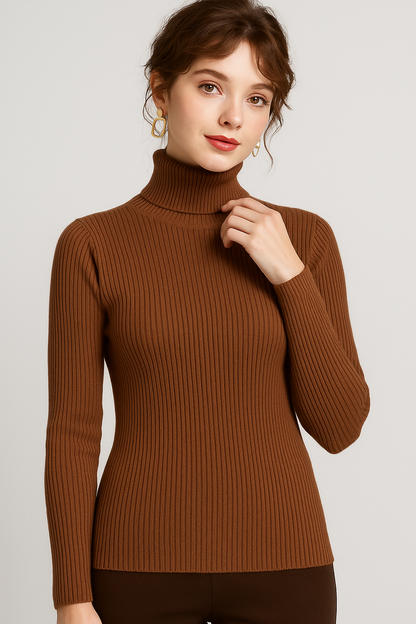 VogeLuxe | Pull classique à col roulé côtelé pour femme 8