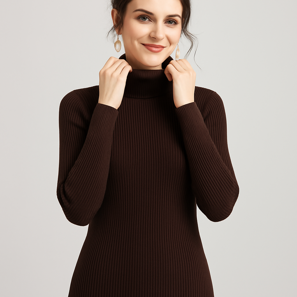 VogeLuxe | Pull classique à col roulé côtelé pour femme 9