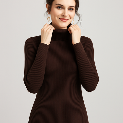 VogeLuxe | Pull classique à col roulé côtelé pour femme 9