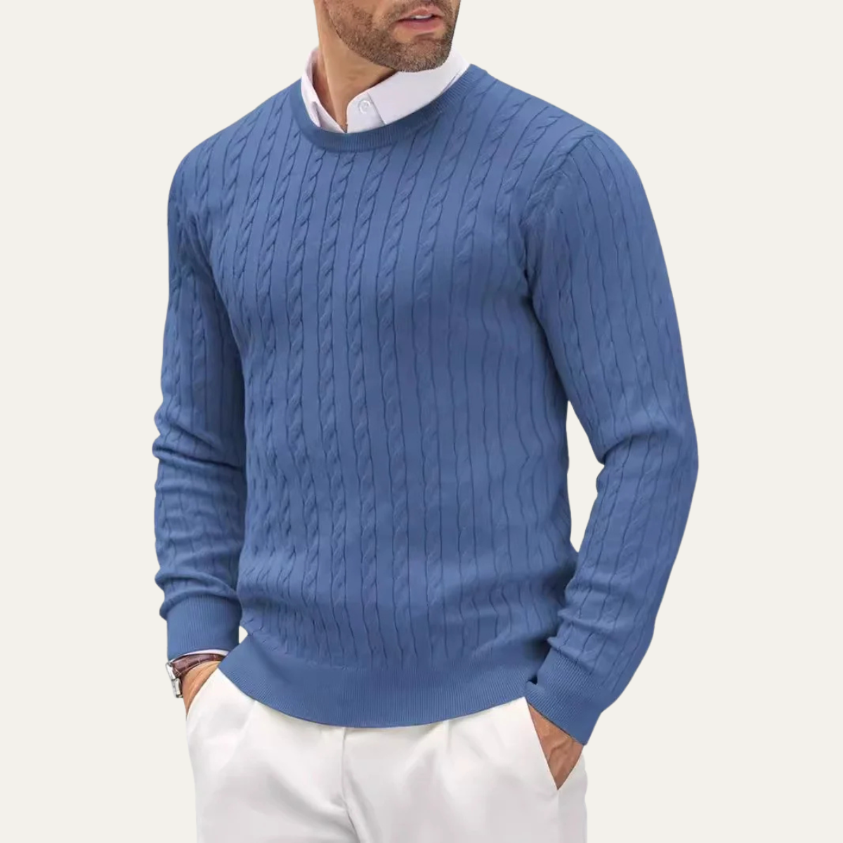 VogeLuxe | Pull classique en coton à torsades pour homme 6
