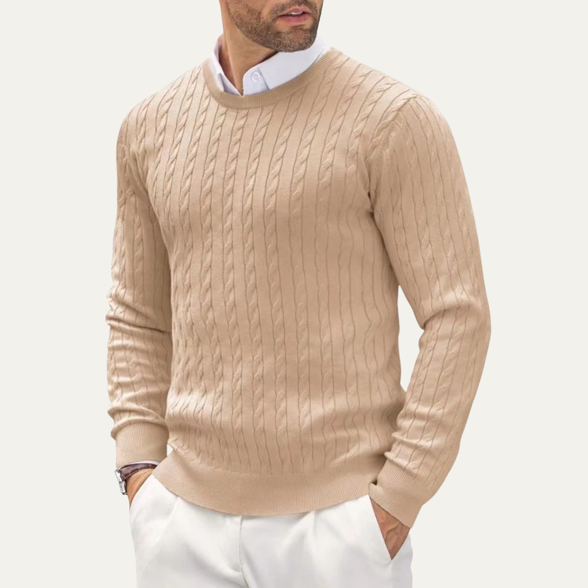 VogeLuxe | Pull classique en coton à torsades pour homme 8