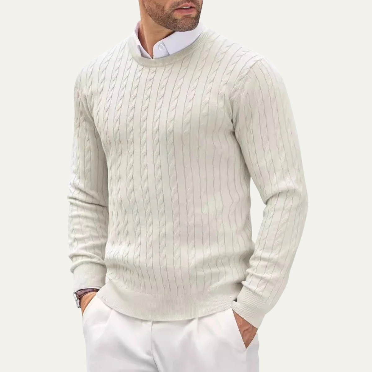 VogeLuxe | Pull classique en coton à torsades pour homme 9