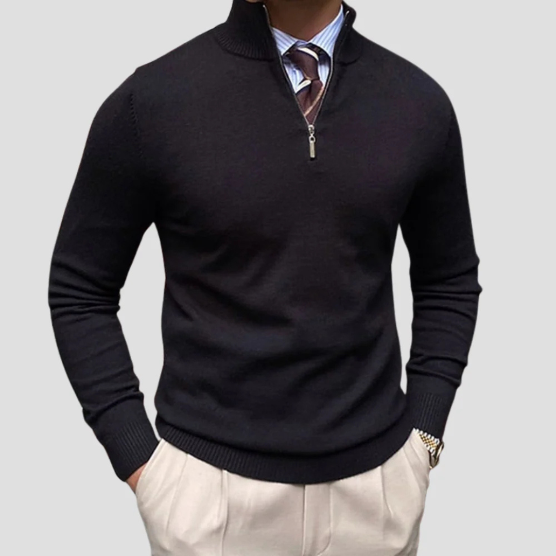 VogeLuxe | Pull classique homme à col montant et fermeture éclair 1/4 0
