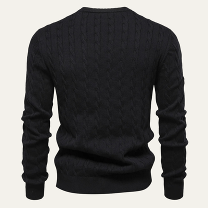 VogeLuxe | Pull col rond classique en maille torsadée brodée pour homme 1