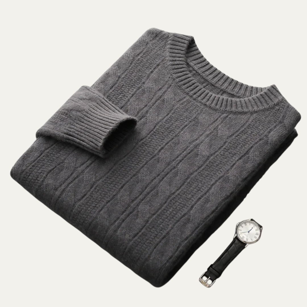 VogeLuxe | Pull col rond classique en maille torsadée pour homme 5