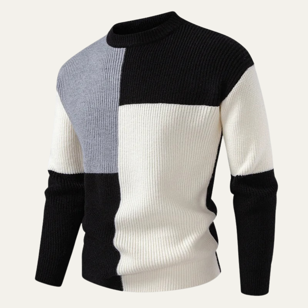 VogeLuxe | Pull col rond côtelé épais à blocs de couleur pour homme 4