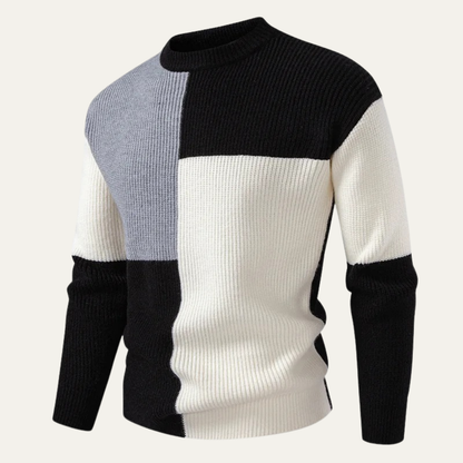 VogeLuxe | Pull col rond côtelé épais à blocs de couleur pour homme 4