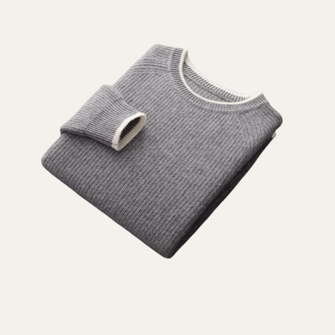 Pull Homme Col Rond Côtelé Contraste Moderne