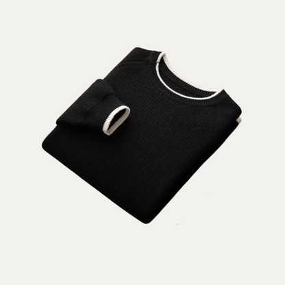 Pull Homme Col Rond Côtelé Contraste Moderne