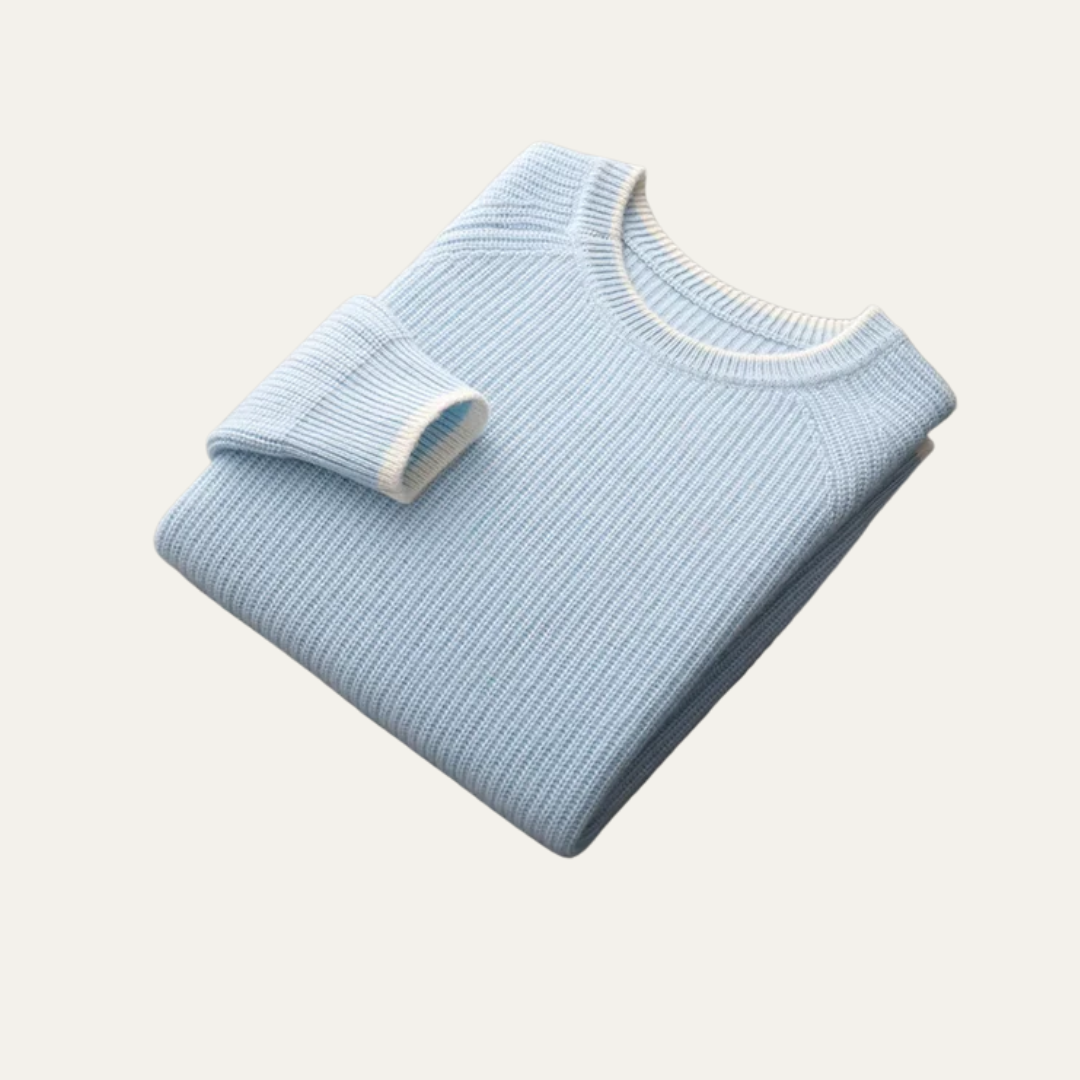 Pull Homme Col Rond Côtelé Contraste Moderne