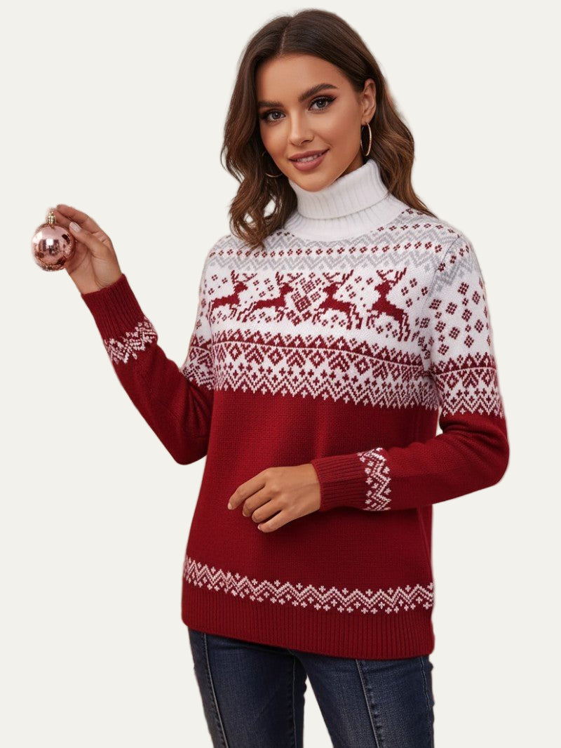 VogeLuxe | Pull col roulé à motif renne Fair Isle pour femme 0