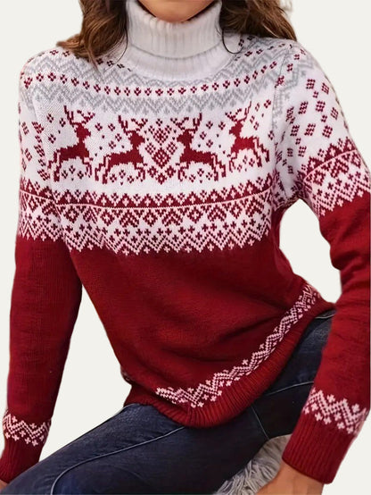 VogeLuxe | Pull col roulé à motif renne Fair Isle pour femme 1