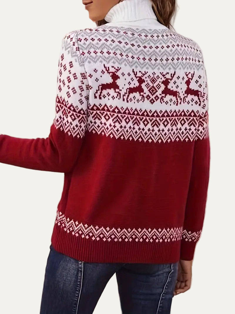 VogeLuxe | Pull col roulé à motif renne Fair Isle pour femme 2
