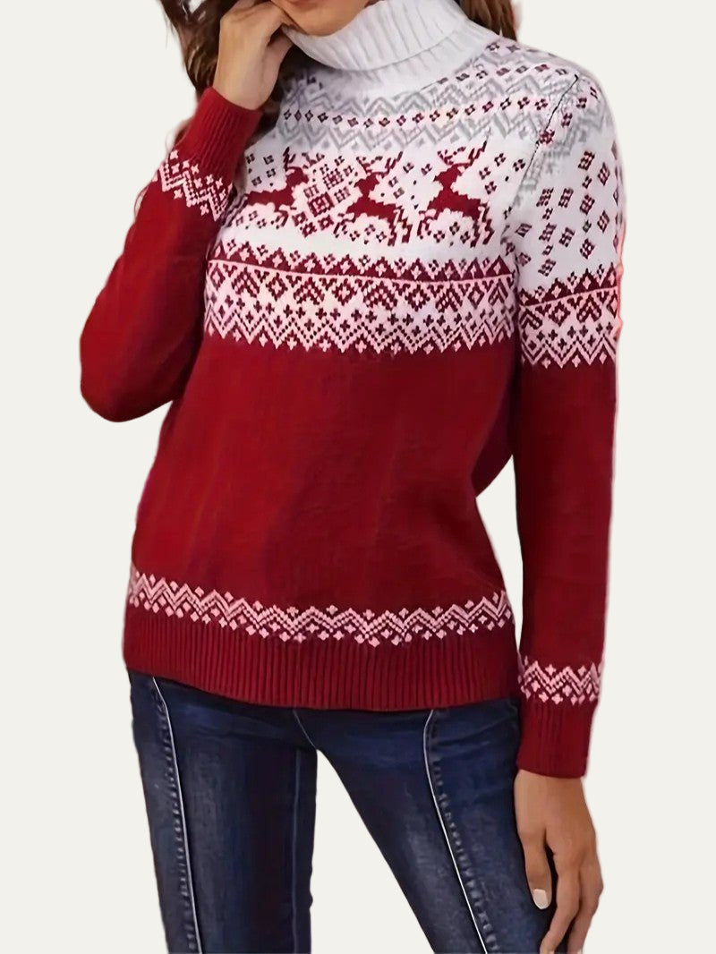 VogeLuxe | Pull col roulé à motif renne Fair Isle pour femme 3
