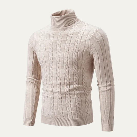 VogeLuxe | Pull col roulé ajusté en maille torsadée pour homme 0