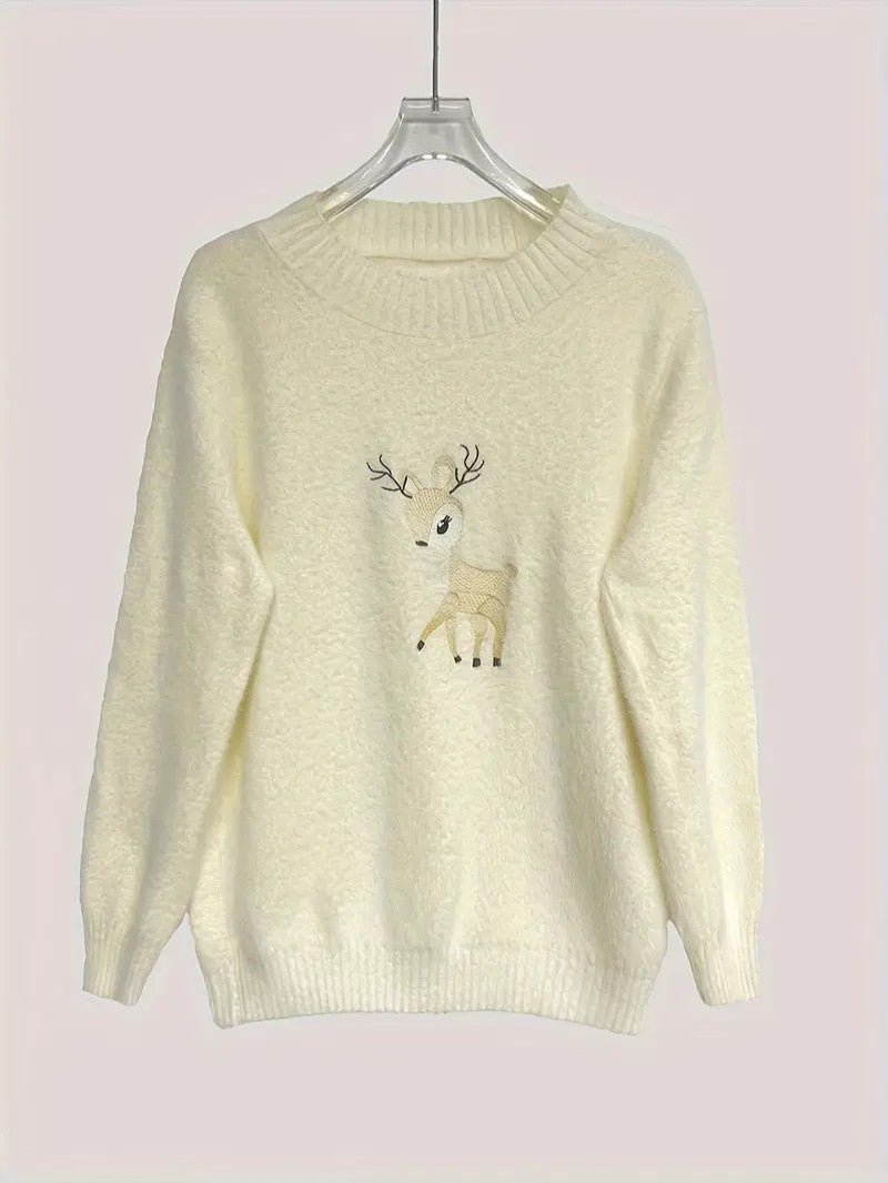 VogeLuxe | Pull col roulé brodé motif cerf pour femme 6